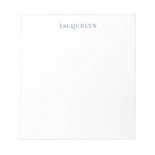Minimalist White Blue Plain Elegant Modern Name Notepad