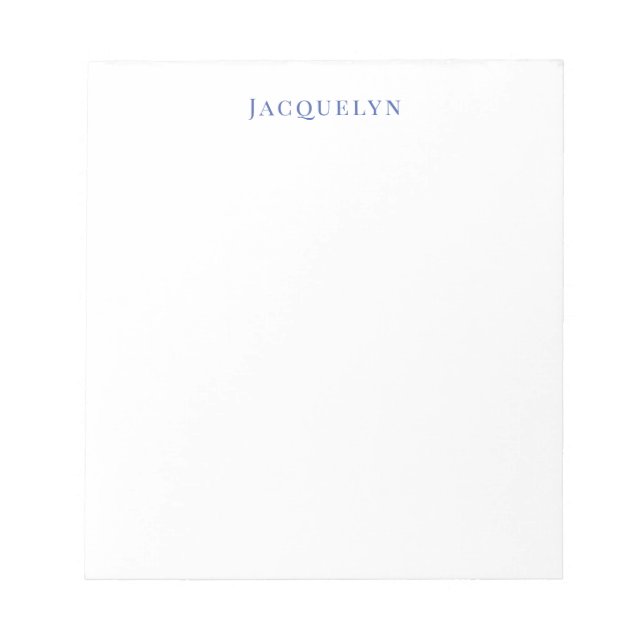 Minimalist White Blue Plain Elegant Modern Name Notepad (Front)