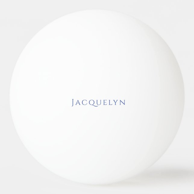 Minimalist White Blue Plain Elegant Modern Name Ping Pong Ball (Front)