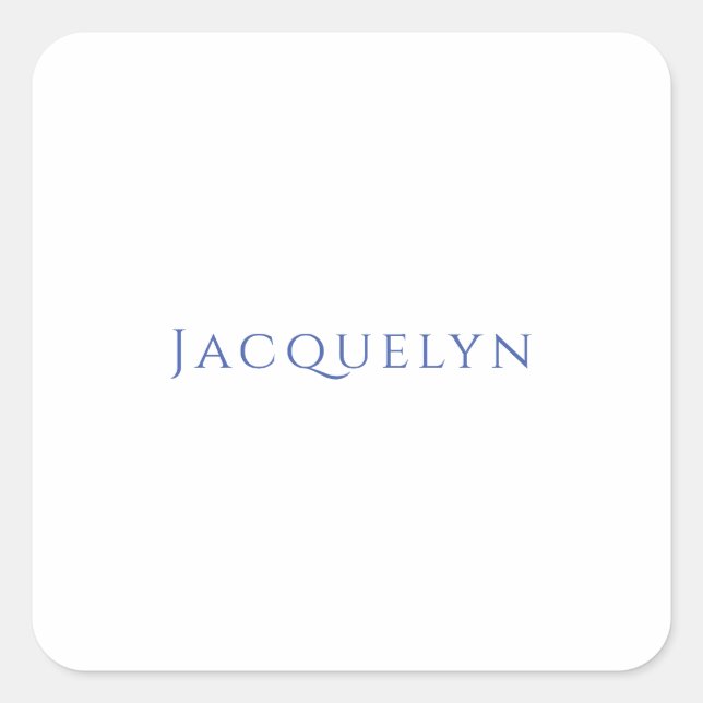 Minimalist White Blue Plain Elegant Modern Name Square Sticker (Front)