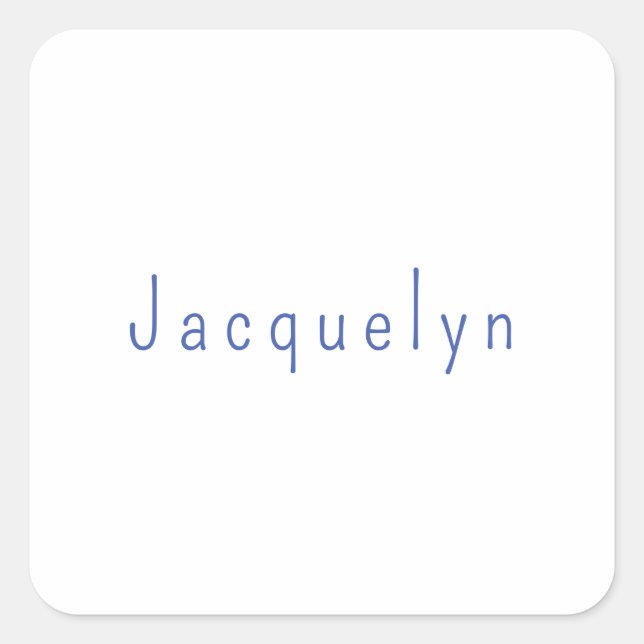 Minimalist White Blue Plain Elegant Modern Name Square Sticker (Front)