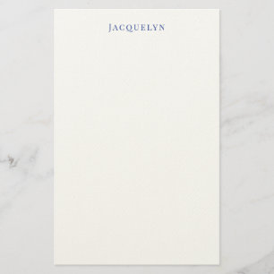 Minimalist White Blue Plain Elegant Modern Name Stationery