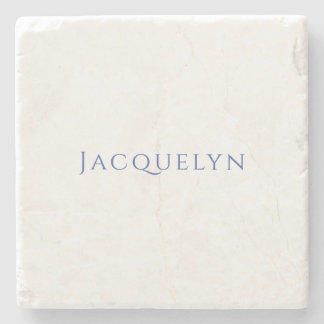 Minimalist White Blue Plain Elegant Modern Name Stone Coaster