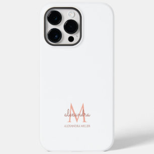 Minimalist White Blush Pink Monogram Name iPhone 14 Pro Max Case