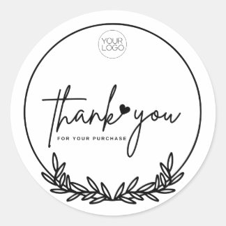 Minimalist White Botanical Thank You Custom Logo Classic Round Sticker