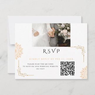 Minimalist white brown wedding RSVP card