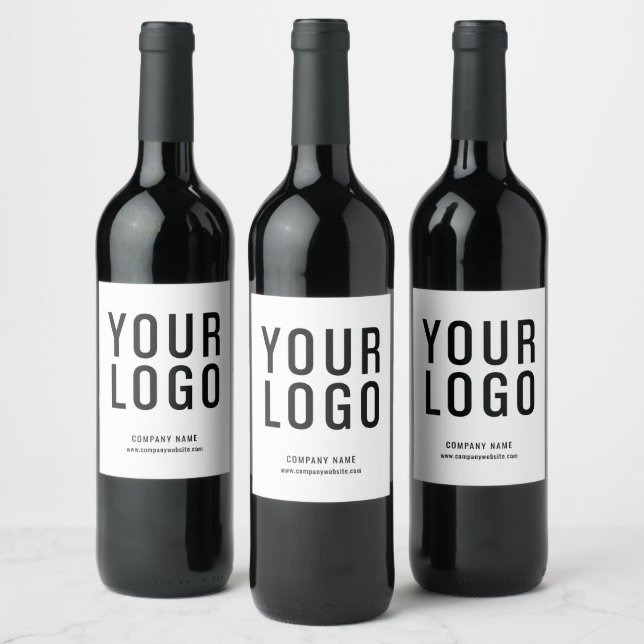 Minimalist White Business Logo Wine Bottle Labels (Bottles)