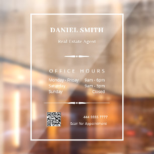 Minimalist White Business Office Hours QR Code Window Cling