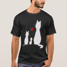 Minimalist White Cat Family with Red Heart Art T-S