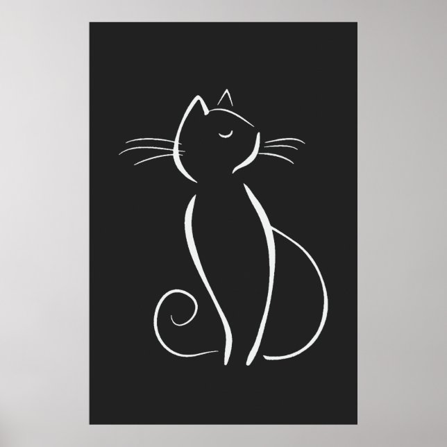Minimalist White Cat On Black Add Name Poster (Front)