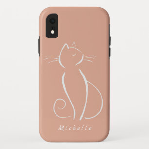 Minimalist White Cat On Pink Add Name Case-Mate iP iPhone XR Case