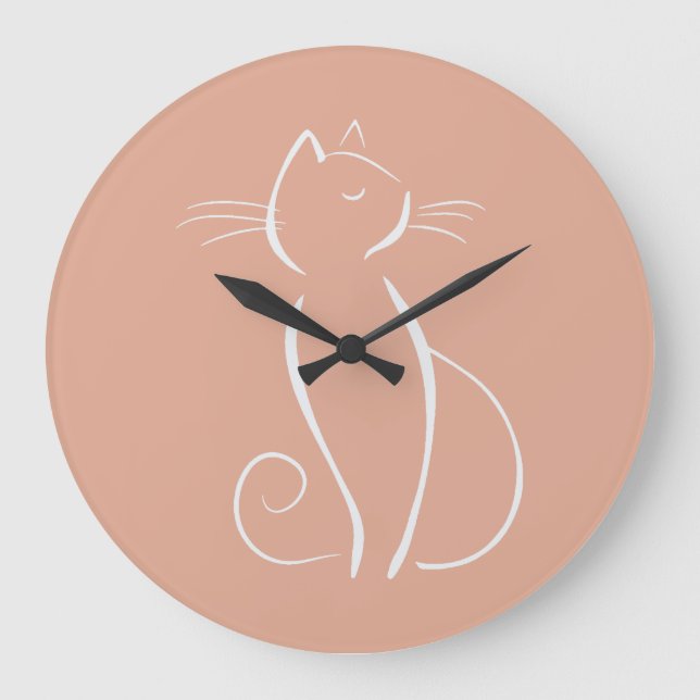Minimalist White Cat On Pink Add Name Large Clock (Front)