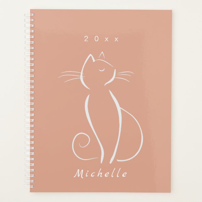 Minimalist White Cat On Pink Add Name Planner (Front)