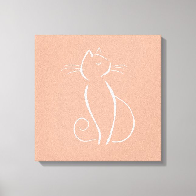 Minimalist White Cat On Pink Canvas Print (Front)