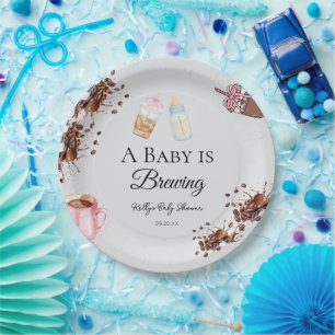 Minimalist white Coffee Baby Shower Paper Plate