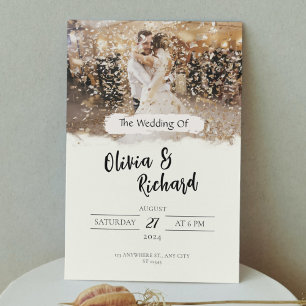 Minimalist White Cream Photo Elegant Wedding Invitation