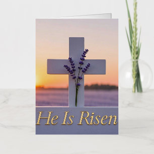 Minimalist white cross adorned with lavender  foil greeting card