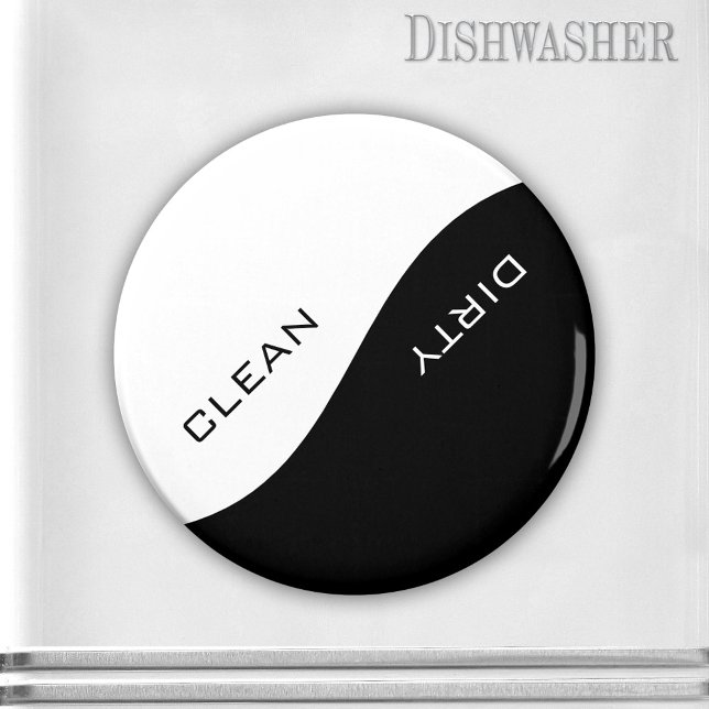 Minimalist White Custom Colour Dishwasher Magnet (Minimalist clean-dirty dishwasher magnet in simple black and white)