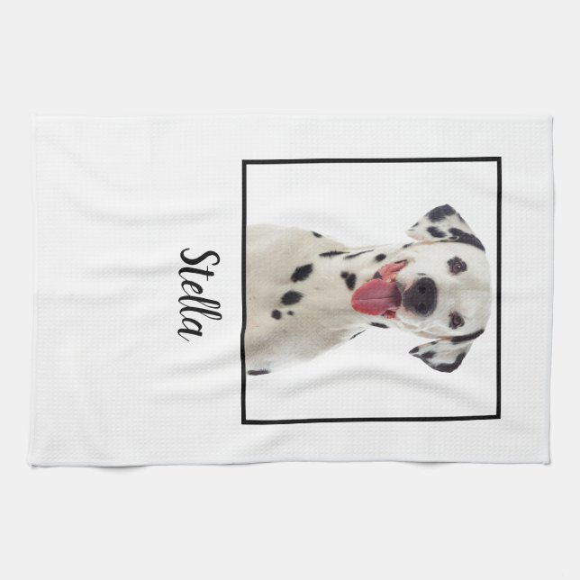 Minimalist White Custom Dog Photo Kitchen Towel (Horizontal)