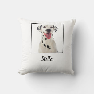 Minimalist White Custom Dog Photo Throw Pillow
