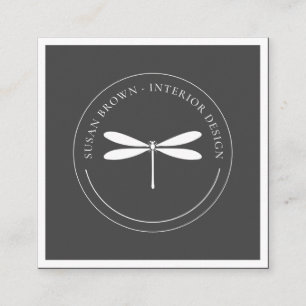 Minimalist White Dragonfly Square Business Card