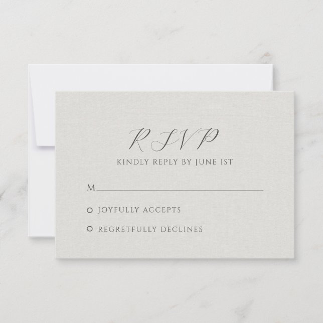 Minimalist White Faux Linen RSVP Card (Front)