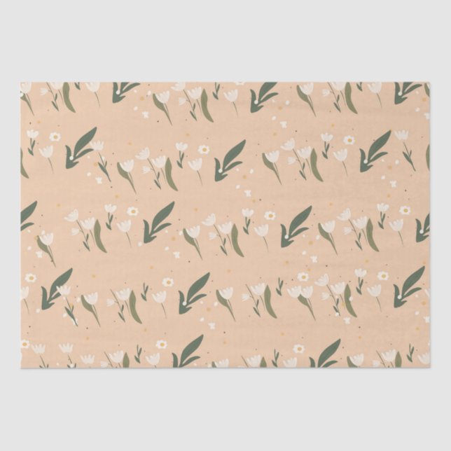 Minimalist White Flower Pattern on Neutral  Tissue Paper (Front)