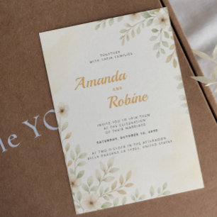 Minimalist White Flowers & Greenery Wedding Invitation