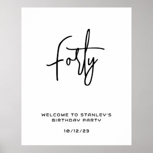 Minimalist White Forty Birthday Welcome Sign