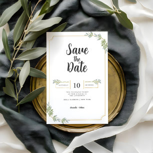 Minimalist White Frame Gold Save The Date