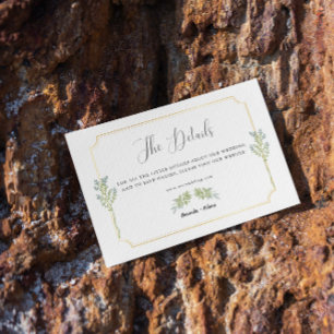 Minimalist White Frame Gold Wedding Details Enclosure Card