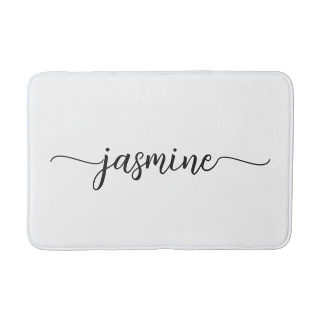 Minimalist White Girly Monogram Name Script  Bath Mat (Front)