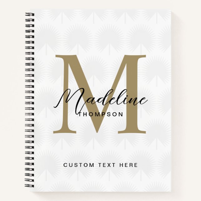 Minimalist White Gold Anahaw Leaf Script Monogram Notebook (Front)