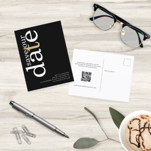 Minimalist White Gold Black QR Code Save The Date Postcard