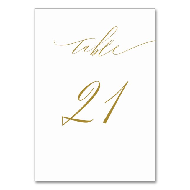 Minimalist White Gold Elegant Script 21 Wedding Table Number (Front)