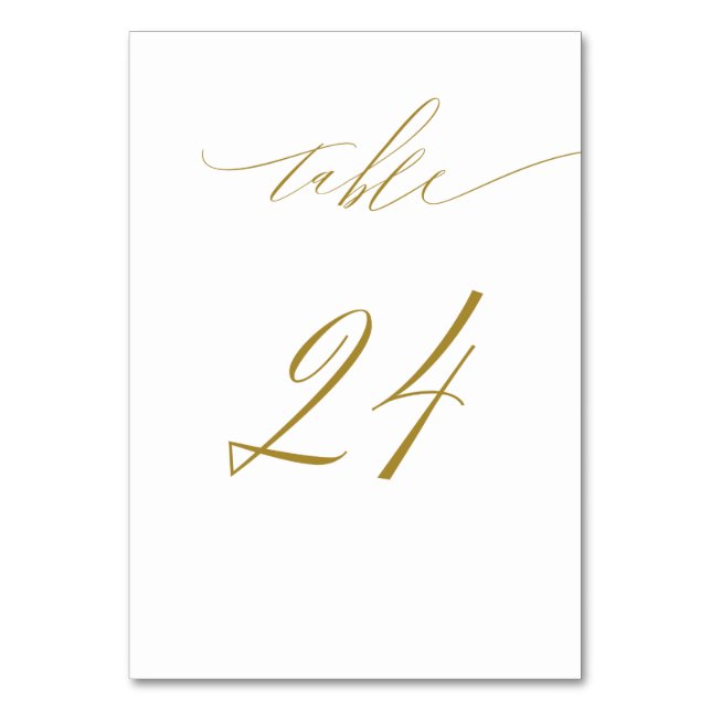 Minimalist White Gold Elegant Script 24 Wedding Table Number (Front)