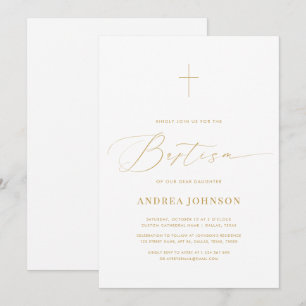 Minimalist White & Gold Elegant Script Baptism Invitation