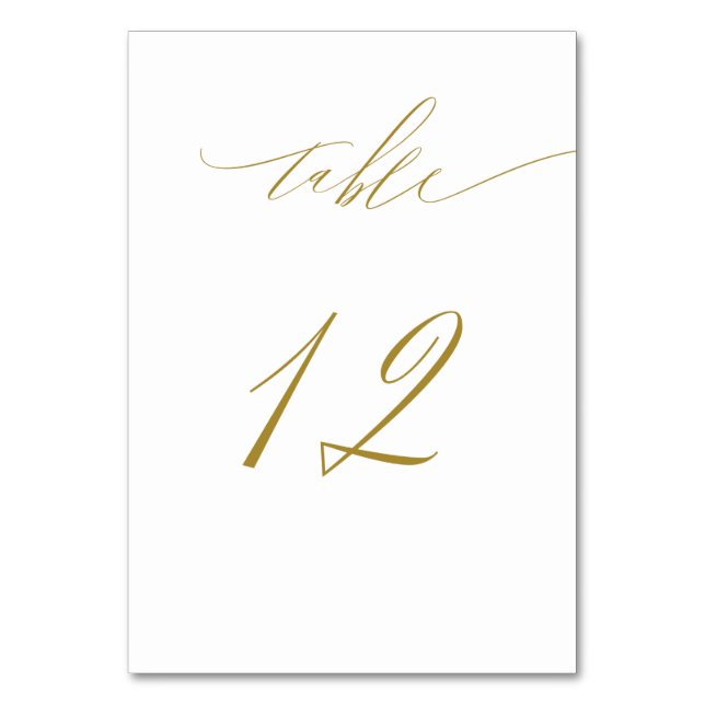 Minimalist White Gold Elegant Script No 12 Wedding Table Number (Front)