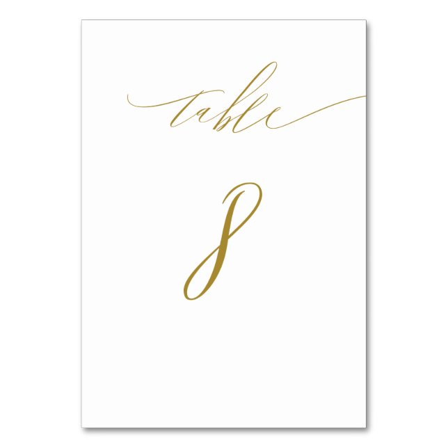 Minimalist White Gold Elegant Script No 8 Wedding Table Number (Front)