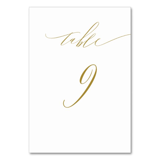 Minimalist White Gold Elegant Script No 9 Wedding Table Number (Front)