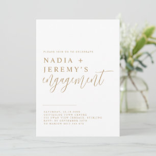 Minimalist White & Gold Engagement Party Invitation