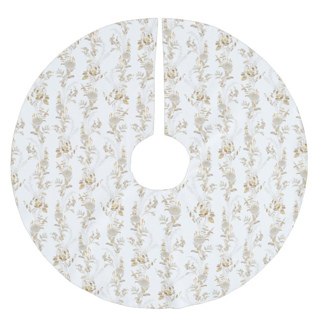 Minimalist White Gold Floral Tree Skirt (Front)