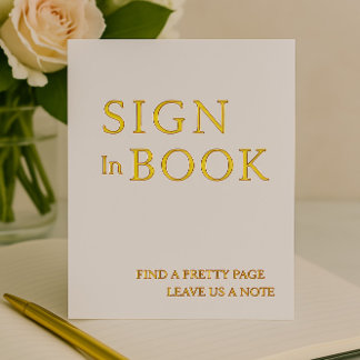 Minimalist White & Gold Foil Guest Book Sign Foil  Holiday Card