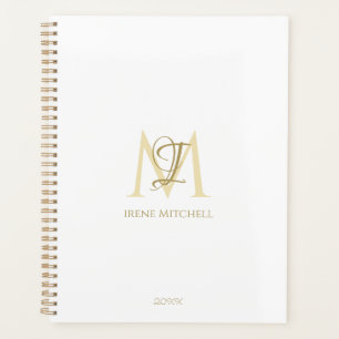Minimalist White Gold Monogram Name Modern Planner