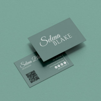 Minimalist white & Green | Modern QR Code Business Card