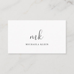 Minimalist White & Grey Script Monogram Business Card
