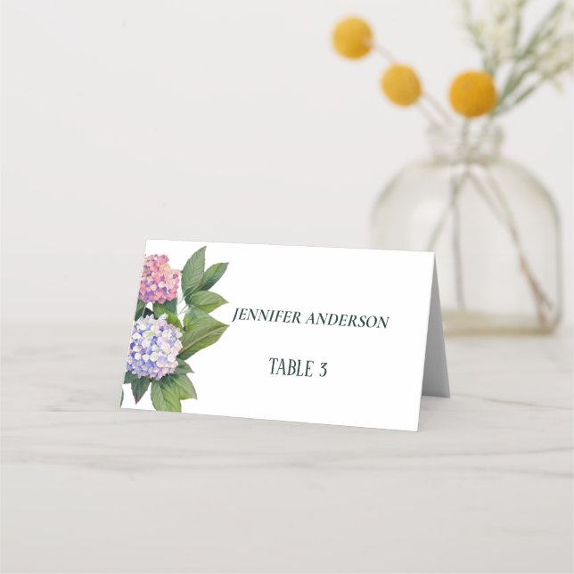 Minimalist White Hydrangea Flower Wedding  Place Card (Front)