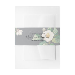Minimalist White Japanese Camellia Wedding Invitation Belly Band