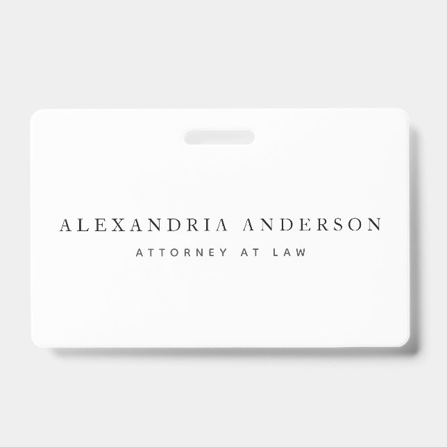 Minimalist White Lawyer Business Professional ID Badge (Front)