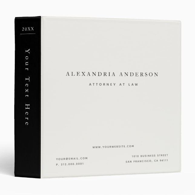 Minimalist White Lawyer Professional  Binder (Front/Spine)